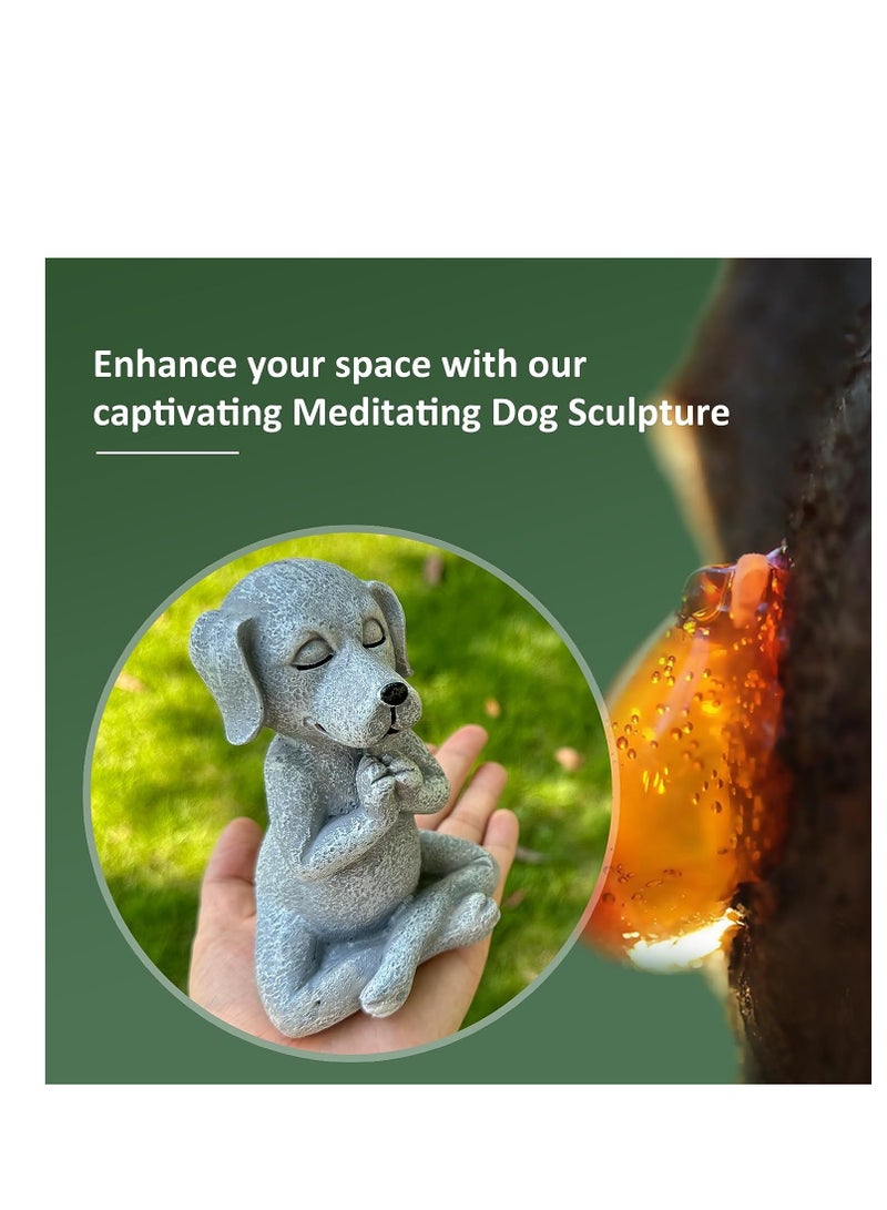KASTWAVE تمثال الكلب المتأمل، 4.7" تمثال كلب يوغا من راتنج، زخرفة حيوانات زين لطيفة ومضحكة لسطح الطاولة في المنزل والحديقة، الهدوء والسلام لحديقة الجنيات الخاصة بك - Image 4