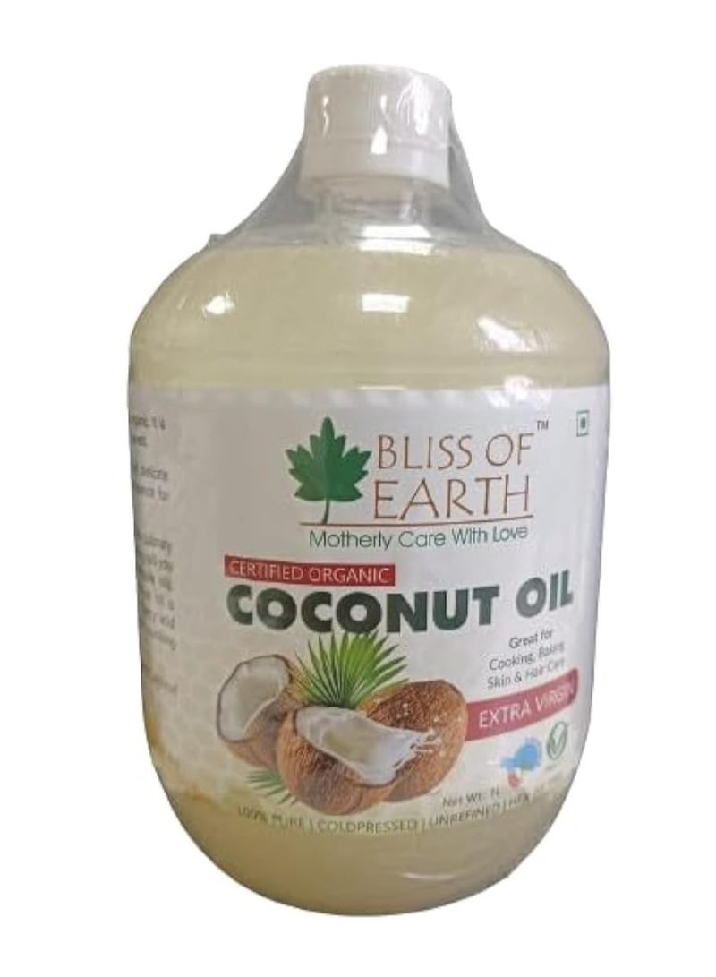 BLISS OF EARTH Extra Virgin Certified Organic Coconut Oil 1ltr Cold Pressed Unrefined Pure for Cooking - Image 1