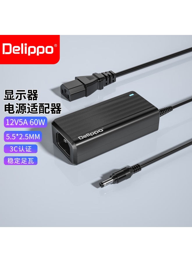 Delippo Power Adapter, 12v5a60w, Universal Three-g Plug, 12v 4a 4.5a 3.8a, Small Computer Mini Host Monitoring Led Lcd Display Charger Cable - Image 1