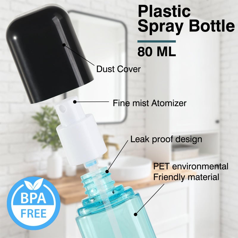 Dymoece Travel Spray Bottle 3 Pack 2.7oz/80ml Portable Plastic Small Spray Bottles Refillable Mini Spray Bottle Empty Fine Mist Spray Bottles for Makeup Removers, Perfume, Essential Oils Toners Rose Waters - Image 4