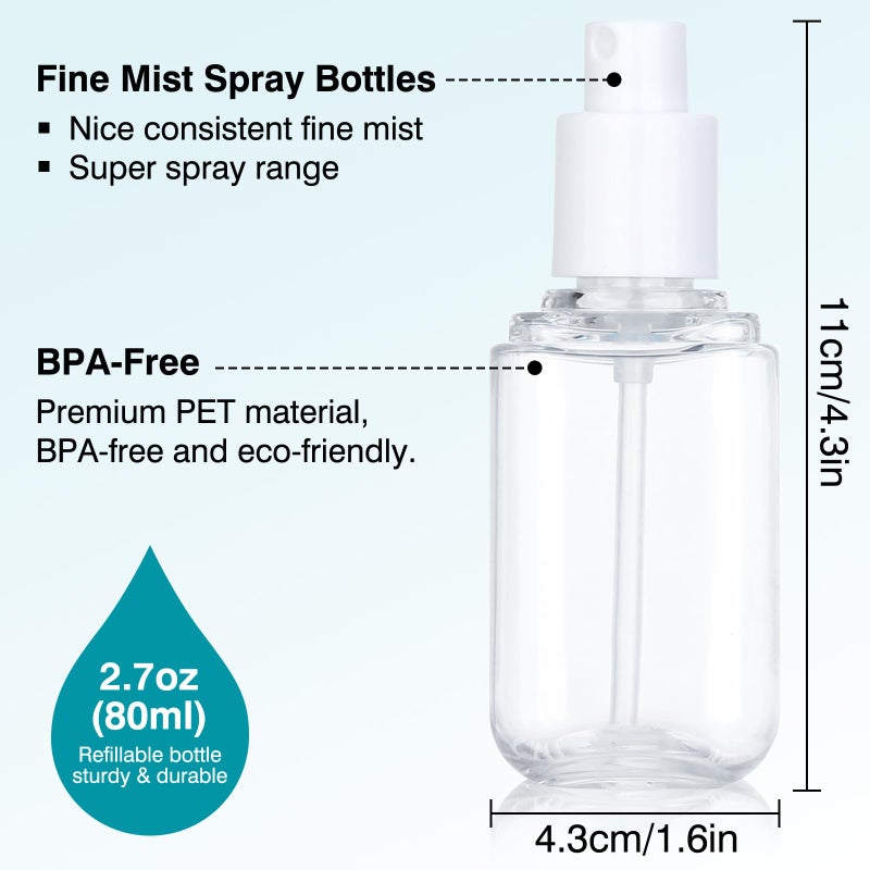 Dymoece Travel Spray Bottle 3 Pack 2.7oz/80ml Portable Plastic Small Spray Bottles Refillable Mini Spray Bottle Empty Fine Mist Spray Bottles for Makeup Removers, Perfume, Essential Oils Toners Rose Waters - Image 2