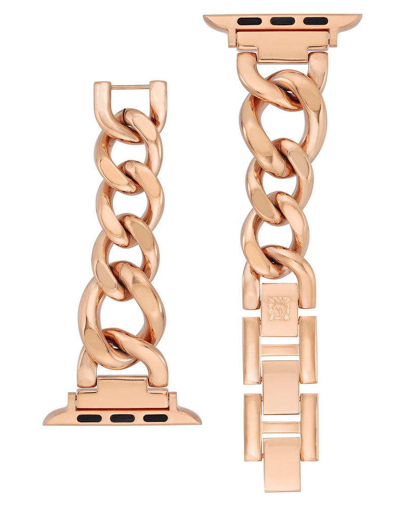 ANNE KLEIN سوار سلسلة موضة آن كلاين لساعة آبل، آمن، قابل للتعديل، بديل لسوار ساعة آبل، يناسب معظم المعاصم (38/40/41 مم، ذهب وردي) - Image 2