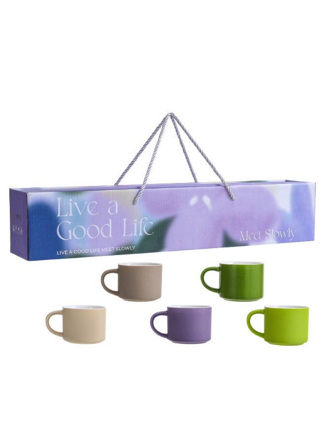 SUCITY AHAKAC Meet Slowly 5-pack of 5-color Coffee Cups And Ceramic Water Cups Gift Set - Image 2