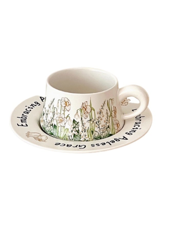Generic Brand Floral Tea Cup and Saucer Set, 300ml Porcelain - Image 1