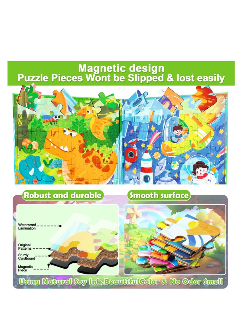 Excefore Dinosaur Animal Jigsaw Magnetic Puzzle, Montessori Preschool Learning Toy, 132 Pieces Toddler Dinosaurs A4 Size Jigsaw Puzzle Book, Suitable for Ages 3-8 Olds Boys and Girls  - Image 5