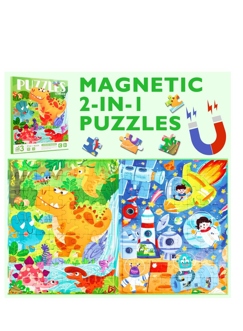 Excefore Dinosaur Animal Jigsaw Magnetic Puzzle, Montessori Preschool Learning Toy, 132 Pieces Toddler Dinosaurs A4 Size Jigsaw Puzzle Book, Suitable for Ages 3-8 Olds Boys and Girls  - Image 3