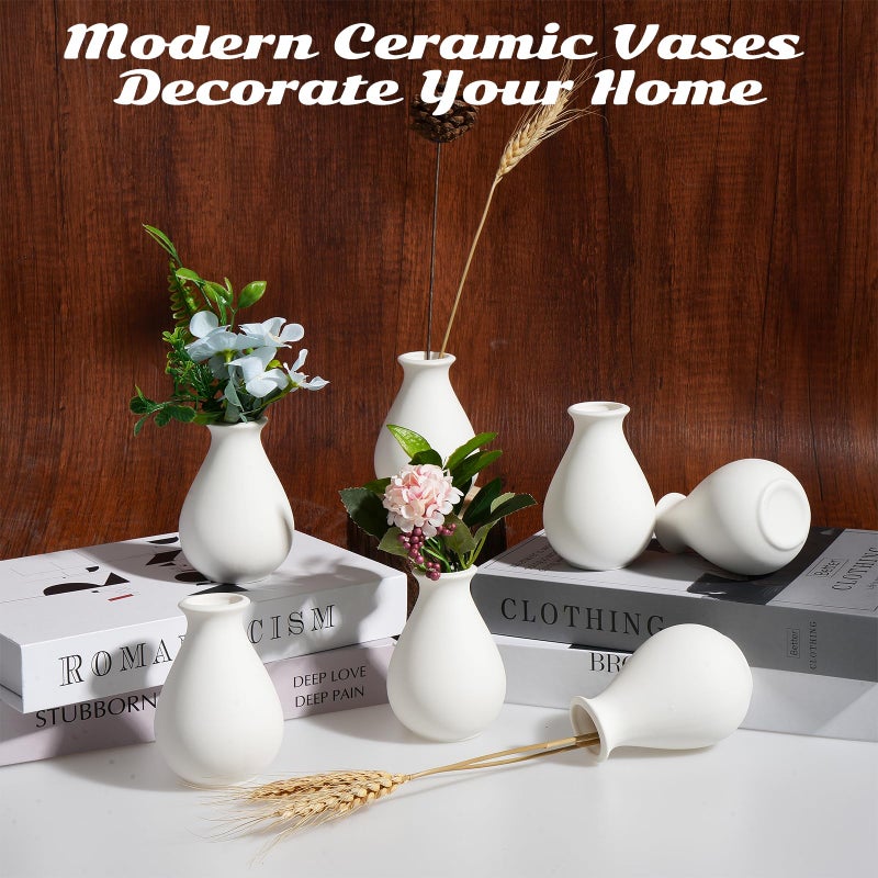 Rainmae 15 Pack White Ceramic Bud Vases Bulk, 3.9 Inch Premium Boho Small Flower Vases White Ceramic Vases for Centerpieces for Pampas Garss Dry Flowers Home Wedding Table Decor - Image 5