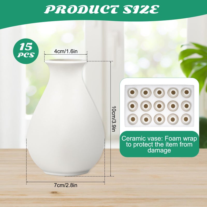 Rainmae 15 Pack White Ceramic Bud Vases Bulk, 3.9 Inch Premium Boho Small Flower Vases White Ceramic Vases for Centerpieces for Pampas Garss Dry Flowers Home Wedding Table Decor - Image 2