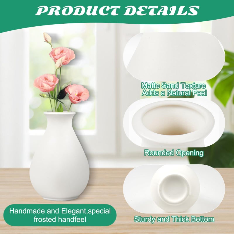 Rainmae 15 Pack White Ceramic Bud Vases Bulk, 3.9 Inch Premium Boho Small Flower Vases White Ceramic Vases for Centerpieces for Pampas Garss Dry Flowers Home Wedding Table Decor - Image 3