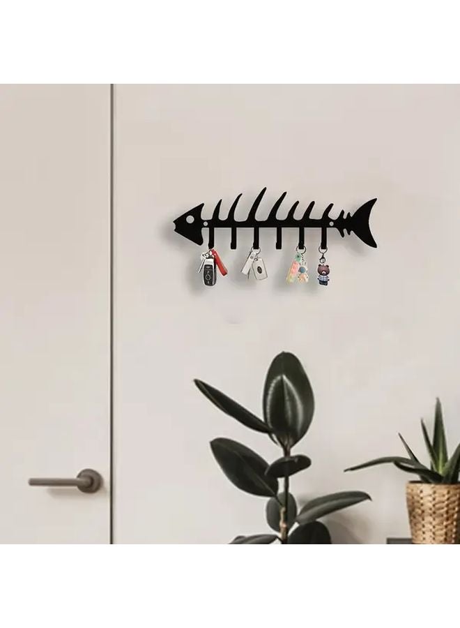 خطاف حائط معدني أسود بتصميم عظم السمك، زخرفة جدارية لتخزين المفاتيح - Image 4