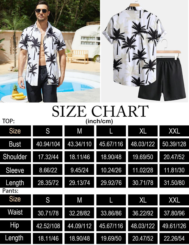 Yimoon Men's Summer 2 Piece Outfits Tropical Print Short Sleeve Button Down Hawaiian Beach Shirt and Shorts Set(01White-L) - Image 5