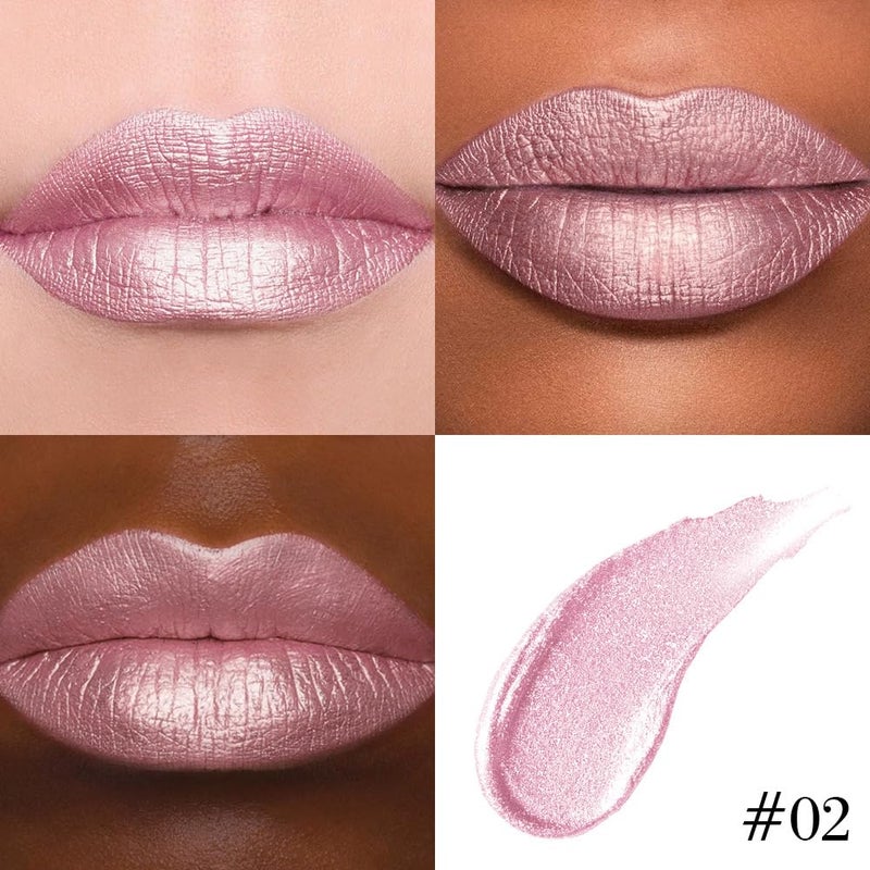 evpct Light Pink Metallic Shimmer Lip Liner and Lipstick Combo Lip Gloss Stain Set Makeup for Women Long Lasting Waterproof 24, Light Voilet Frosted Metallic Glitter Glossy Iridescent Liquid Lipstick - Image 5