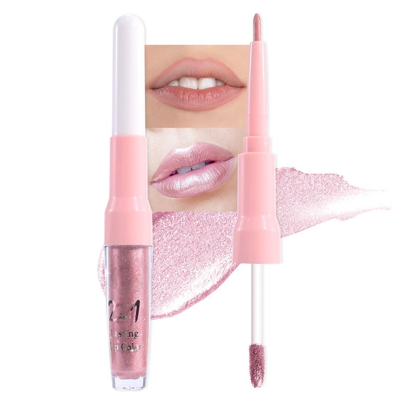 evpct Light Pink Metallic Shimmer Lip Liner and Lipstick Combo Lip Gloss Stain Set Makeup for Women Long Lasting Waterproof 24, Light Voilet Frosted Metallic Glitter Glossy Iridescent Liquid Lipstick - Image 2