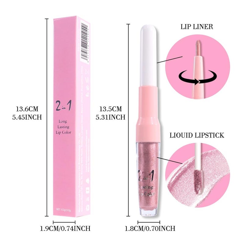 evpct Light Pink Metallic Shimmer Lip Liner and Lipstick Combo Lip Gloss Stain Set Makeup for Women Long Lasting Waterproof 24, Light Voilet Frosted Metallic Glitter Glossy Iridescent Liquid Lipstick - Image 3