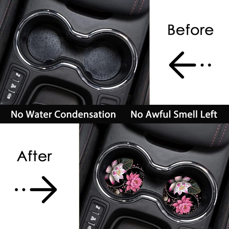 Ldntly Car Coasters for Cup Holders,2 Pack Lotus Flower Car Coasters,2.75" Universal Size Anti Slip Rubber Mat,Automotive Cup Holder Decal Decor Accessories,Lotus Flower Gifts for Women,Men,Mom - Image 3