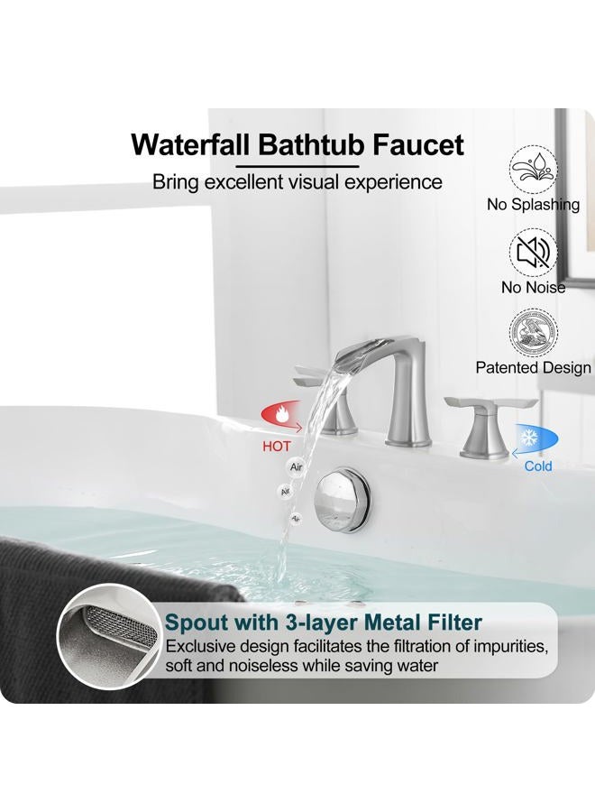 HOIGY 3 Hole Roman Tub Faucet Waterfall Brass Brushed Nickel Bathtub Faucet Set, High Flow 6-16 Inch Deck Mount Faucet for Bathtub, 2 Handle Bath Tub Faucets with Supply Water Hoses for Classic - Image 2