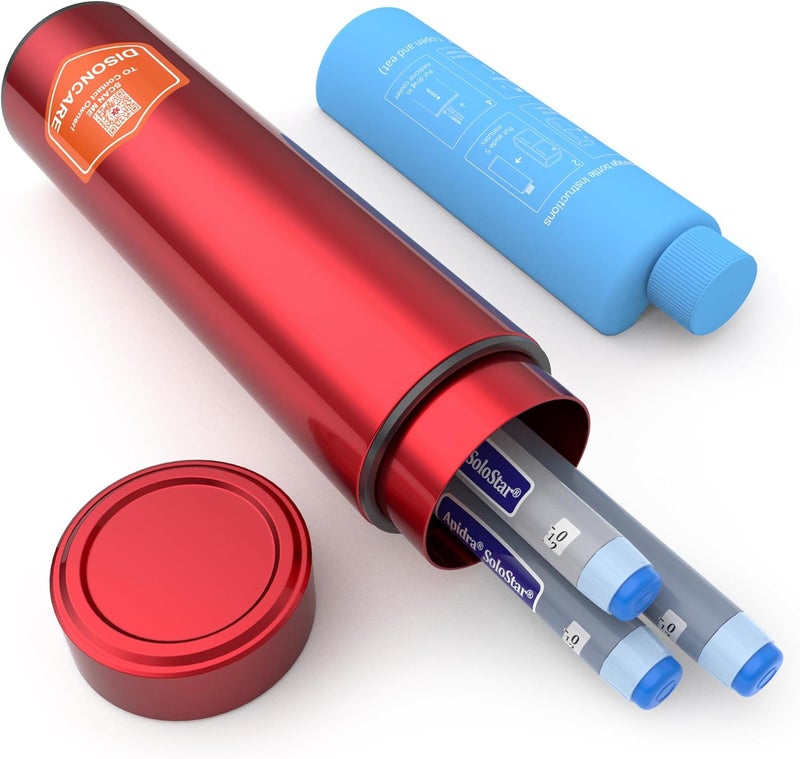 DISONCARE 60H 3 Insulin Pens Cooler Travel Case Medicine Cooler for Travel TSA Approved Diabetic Insulina Cooler EpiPen Carry Case Medical Travel Cooler Bag Ice Pack with Medical Alert Tag(Red) - Image 1