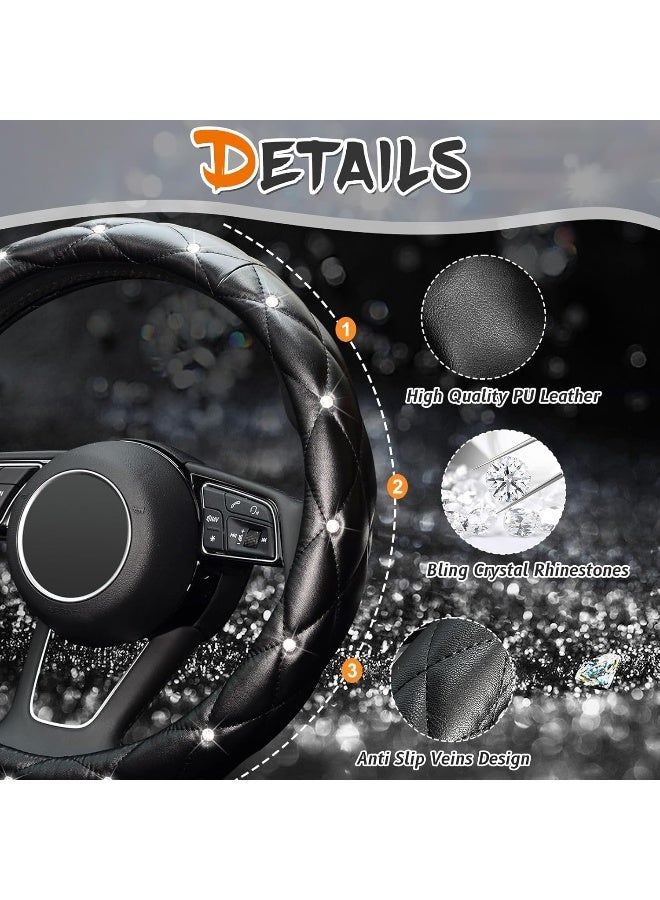 KAFEEK Diamond Soft Leather Steering Wheel Cover with Bling Bling Crystal Rhinestones, Universal 15 inch Anti-Slip - Image 5