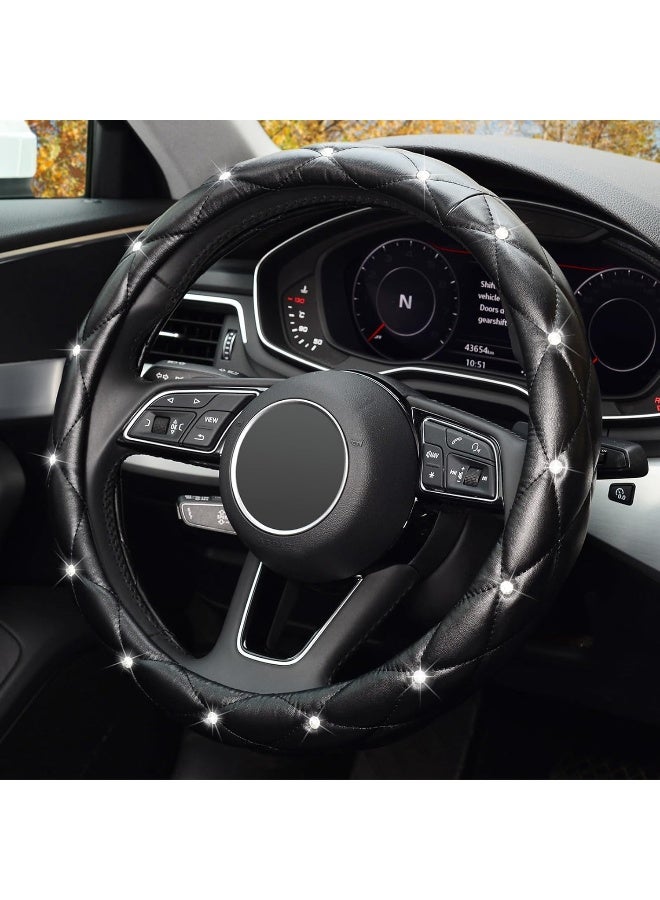 KAFEEK Diamond Soft Leather Steering Wheel Cover with Bling Bling Crystal Rhinestones, Universal 15 inch Anti-Slip - Image 3
