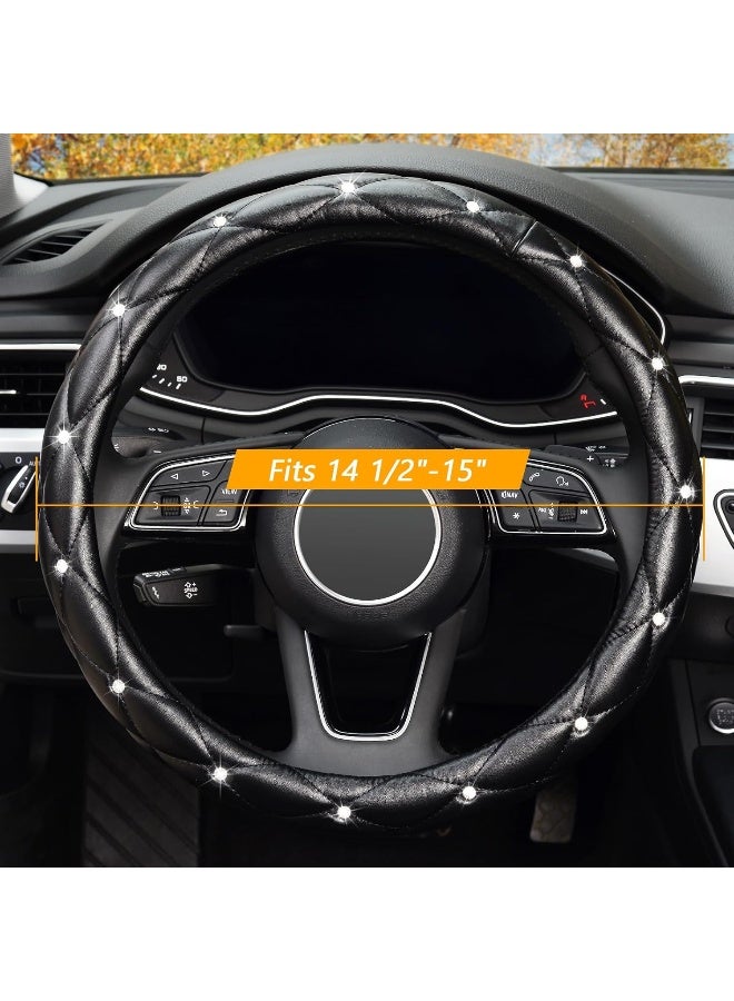 KAFEEK Diamond Soft Leather Steering Wheel Cover with Bling Bling Crystal Rhinestones, Universal 15 inch Anti-Slip - Image 2