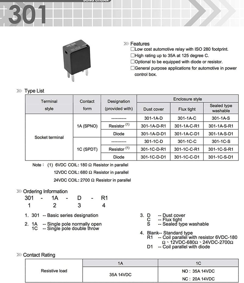 JOINAP Automotive Purpose Relays 301-1A-C-R1-U03-12VDC 4 PIN 4 Pack - Image 4