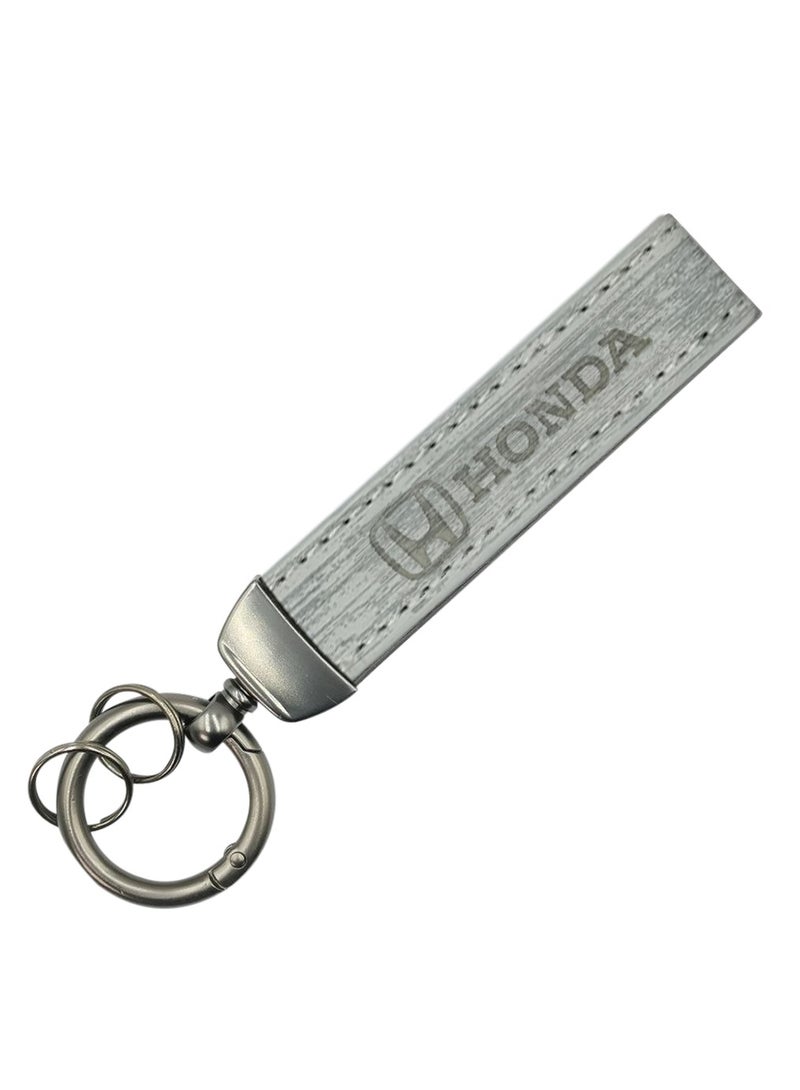 Honda Car Key Chain HONDA, Metal Ring With Leather Strap Keychain, Home Key Chain White - Image 1