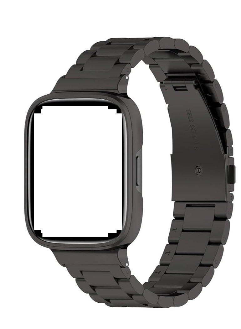 حزام ساعة معدني متوافق مع Redmi Watch 3 Active/Redmi Watch 3 Lite، حزام من الفولاذ المقاوم للصدأ باللون  الاسود - Image 1