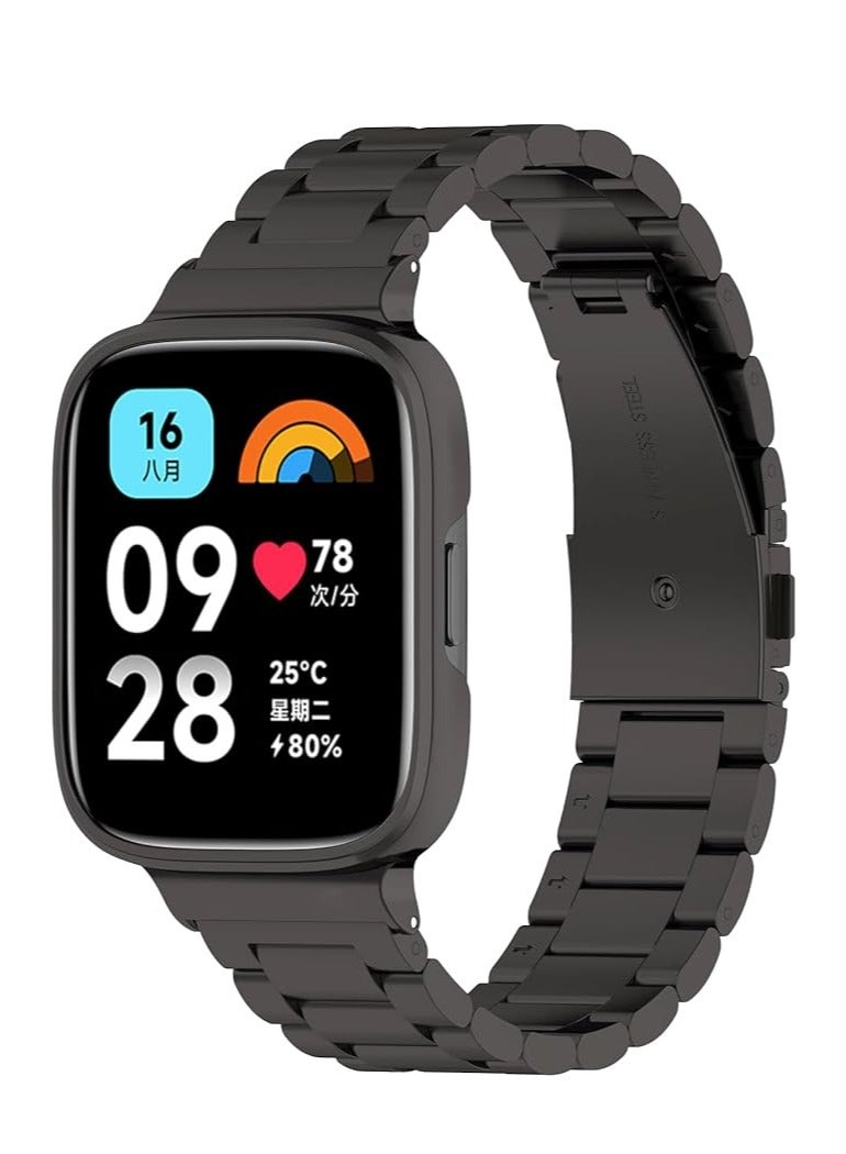 حزام ساعة معدني متوافق مع Redmi Watch 3 Active/Redmi Watch 3 Lite، حزام من الفولاذ المقاوم للصدأ باللون  الاسود - Image 2