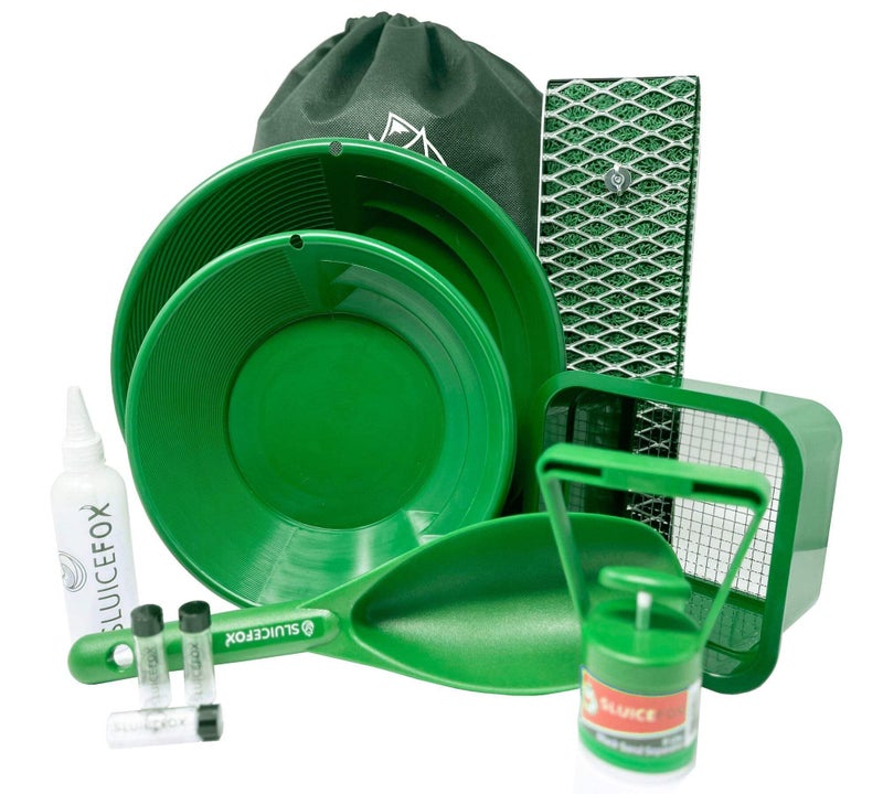 Sluice Fox All-in-One Gold Panning Kit with Portable Sluice – Featuring Miners Moss, Gold Trap Mat, Classifier, and Tote Backpack for Streamlined Gold Prospecting Green - Image 1