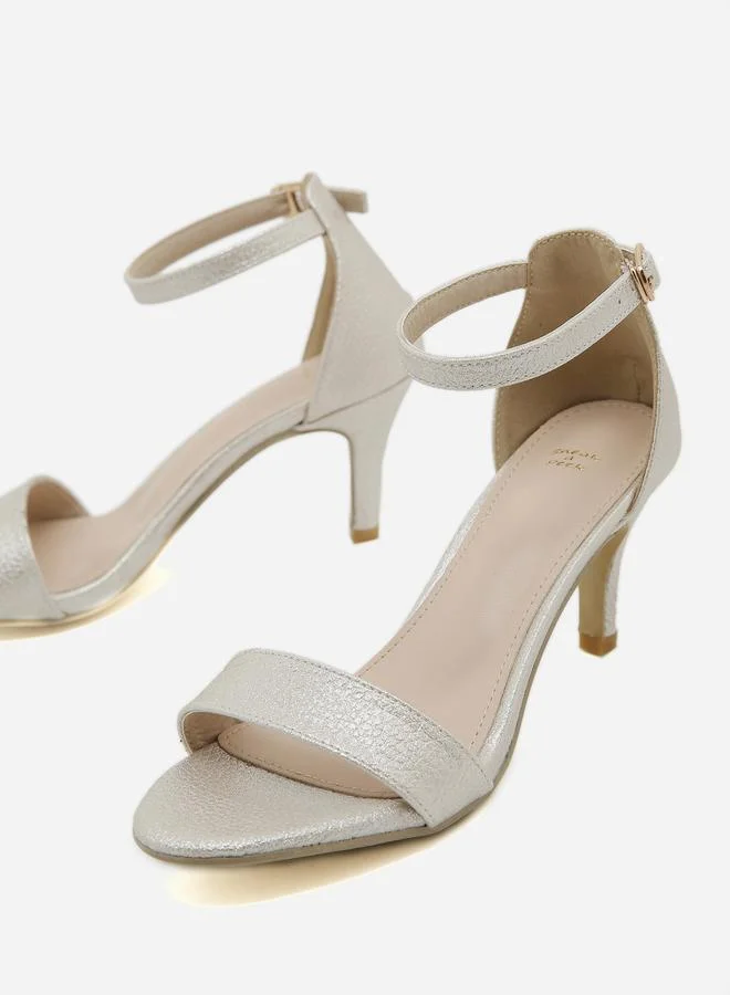 Sneak-a-Peek Glittered Ankle Strap Stiletto Heel Sandals