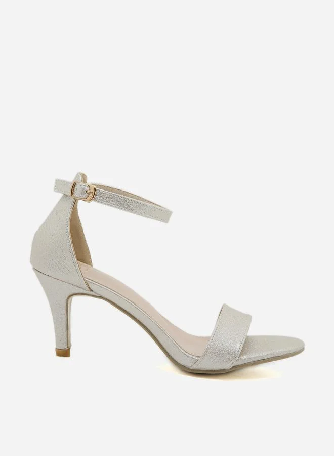 Sneak-a-Peek Glittered Ankle Strap Stiletto Heel Sandals