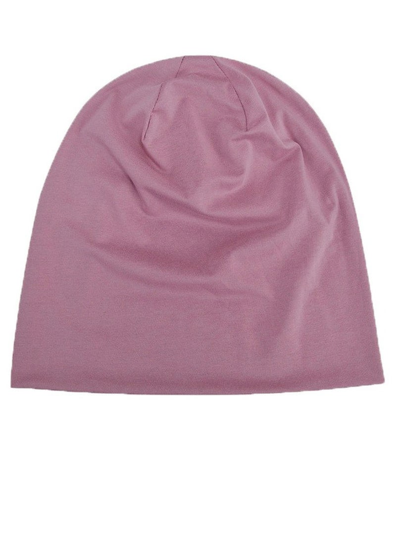 Infinity Scarf Headwear Cap Solid Color Thickened Plush Beanie Hat Reddish Purple  - Image 1