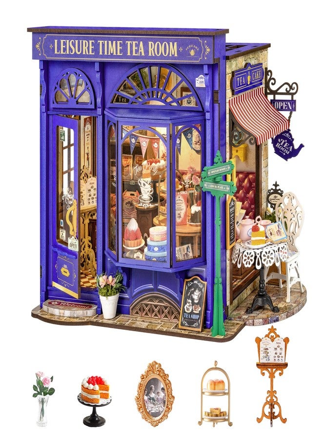 Rolife مجموعة منزل مصغر روليف DIY وقت الشاي الترفيهي، ديكور رف كتب ثلاثي الأبعاد قابل للفتح للبالغين، مجموعات منزل نموذج مصغر، مجموعة حرف يدوية لعيد الهالوين للبالغين (وقت الشاي الترفيهي) - Image 1