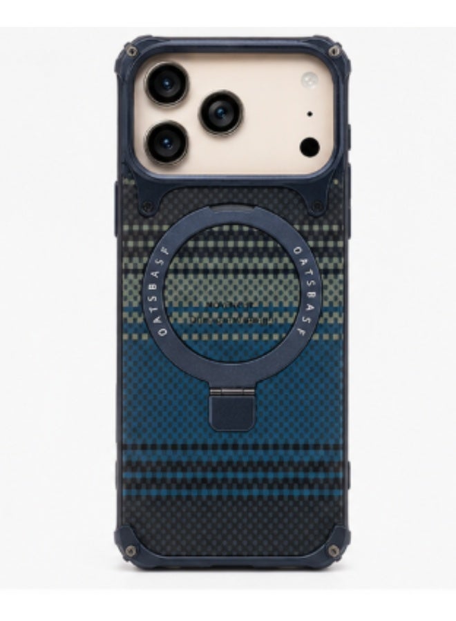 أوتس باسف جراب OATSBASF لهاتف iPhone 17 Pro Max ذو ملمس أزرق مع مسند حلقي 360 درجة | غطاء واقٍ مقاوم للصدمات بإطار جانبي معدني من الألومنيوم - Image 1