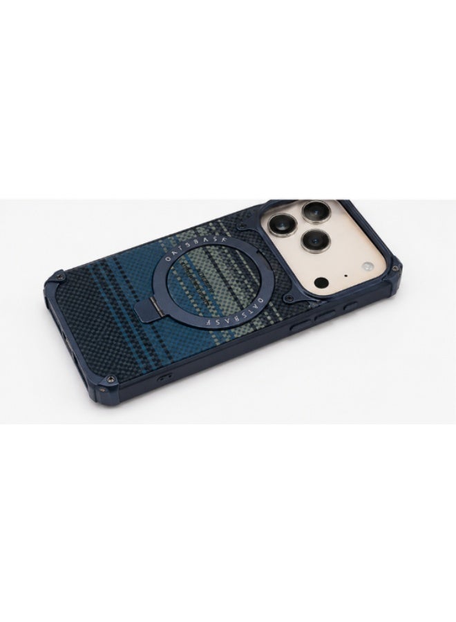 أوتس باسف جراب OATSBASF لهاتف iPhone 17 Pro Max ذو ملمس أزرق مع مسند حلقي 360 درجة | غطاء واقٍ مقاوم للصدمات بإطار جانبي معدني من الألومنيوم - Image 3