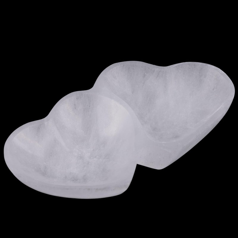 Wish Well Selenite Twin Heart Bowl for Crystals Charging  Large 675 Selenite Crystal Bowl  Mined  Crafted in Morocco  Ideal for Cleansing  Recharging Healing Stones Meditation  Dcor
