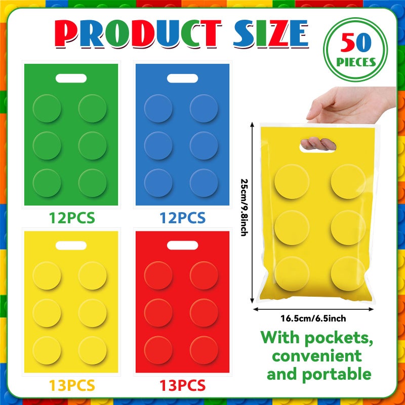 CHUNNIN 50Pcs Building Block Birthday Party Favors Bag Building Bricks Plastic Gift Bags Building Block Candy Snack Bag Bricks Theme Parties Goodie Treat Bags for Birthday Party Decorations Supplies - Image 2