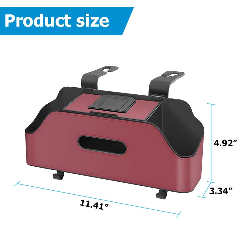 zipelo Car Headrest Backseat Organizer with Cup Holder, Multi-Functional Vehicle Seat Back Hanging Storage Box with Hooks, Auto Drink Snack Phone Tray Travel Accessories for Kids Adults (Wine Red) - Image 2