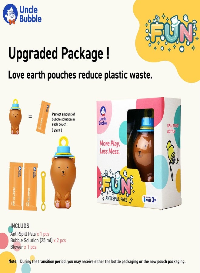 UNCLE BUBBLE Fun Anti-Spill Pals - More Play, Less Mess | Spill-Resistant | Incl. Lovely Brown Bear, Bubble Solution & Bubble Wands - Image 2