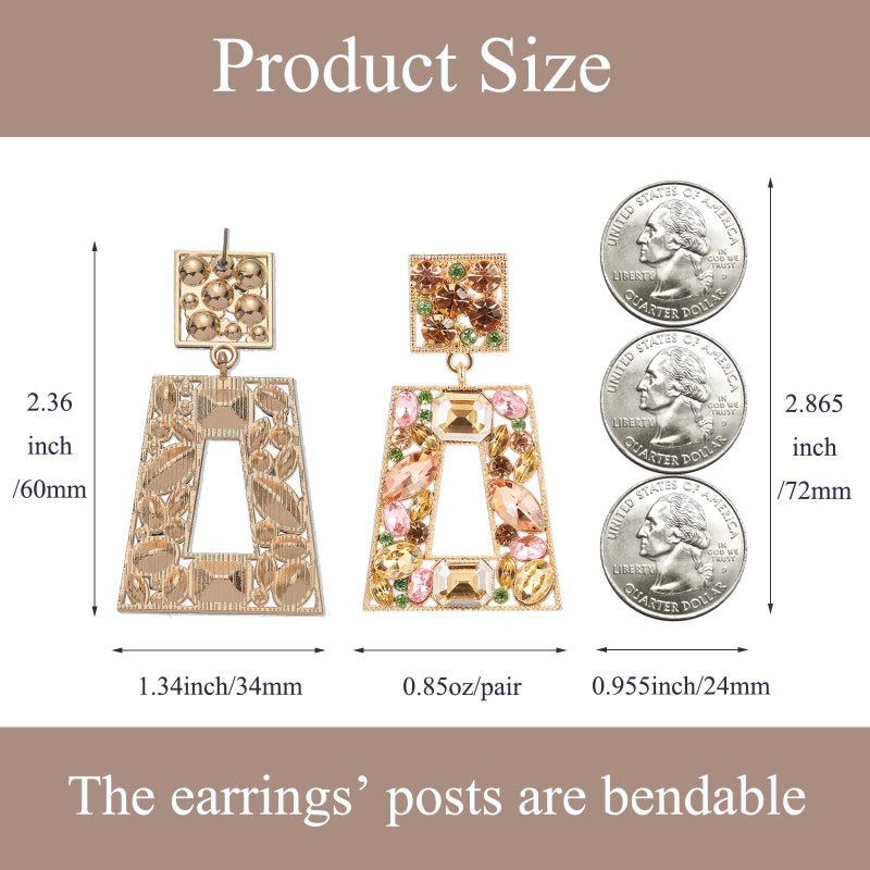 VANGETIMI Champagne Rhinestone Rectangle Dangle Earrings Colorful Crystal Geometric Drop Statement Earrings for Women - Image 5