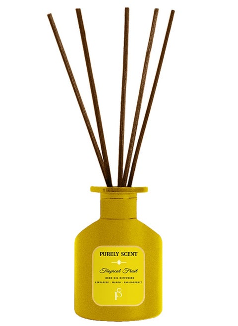 Tropical Fruit Reed Diffuser – Large 200ML Exotic Scented Oil Diffuser – Long Lasting Fragrance with Essential Oils – Mango Citrus Passionfruit Diffuser – Bright Summer Aromatherapy Gift