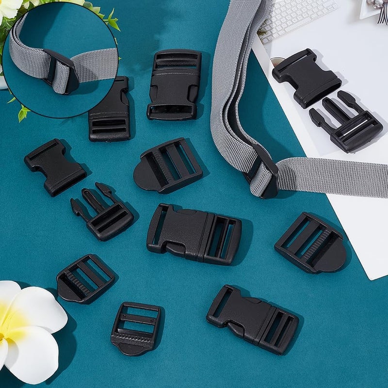 klarako 90 Pack Plastic Slider Ladder Buckles, 24.5/25/31.5/32mm Webbing Strap Adjust Lock Buckles Plastic Tension Lock Triglide Replacement for Backpack Strap Webbing Parts Adjuster Craft Accessories - Image 3