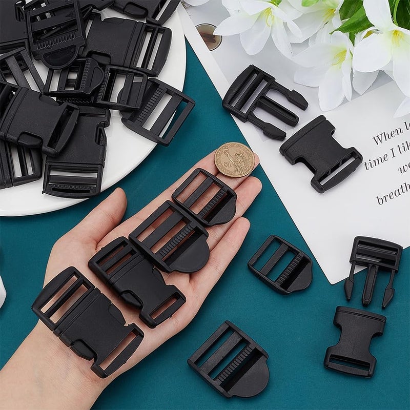 klarako 90 Pack Plastic Slider Ladder Buckles, 24.5/25/31.5/32mm Webbing Strap Adjust Lock Buckles Plastic Tension Lock Triglide Replacement for Backpack Strap Webbing Parts Adjuster Craft Accessories - Image 4