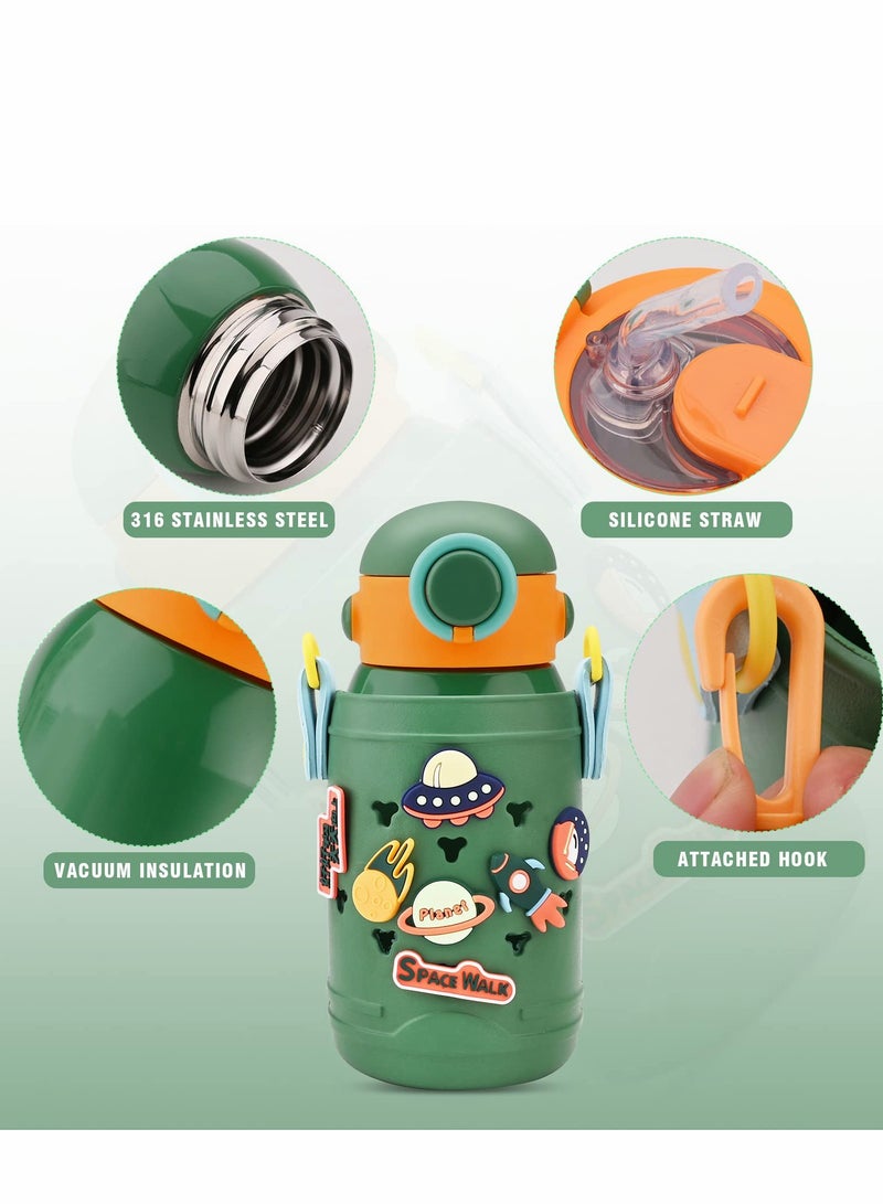 KASTWAVE Stainless Steel Water Bottle with Straw Lid,500ml Vacuum Insulated Metal Water Bottle, Green Space Reusable Double Walled Leak Proof Sports Water Bottle, Flask for Hot Cold Drinks, for Girls Boys Kids - Image 3