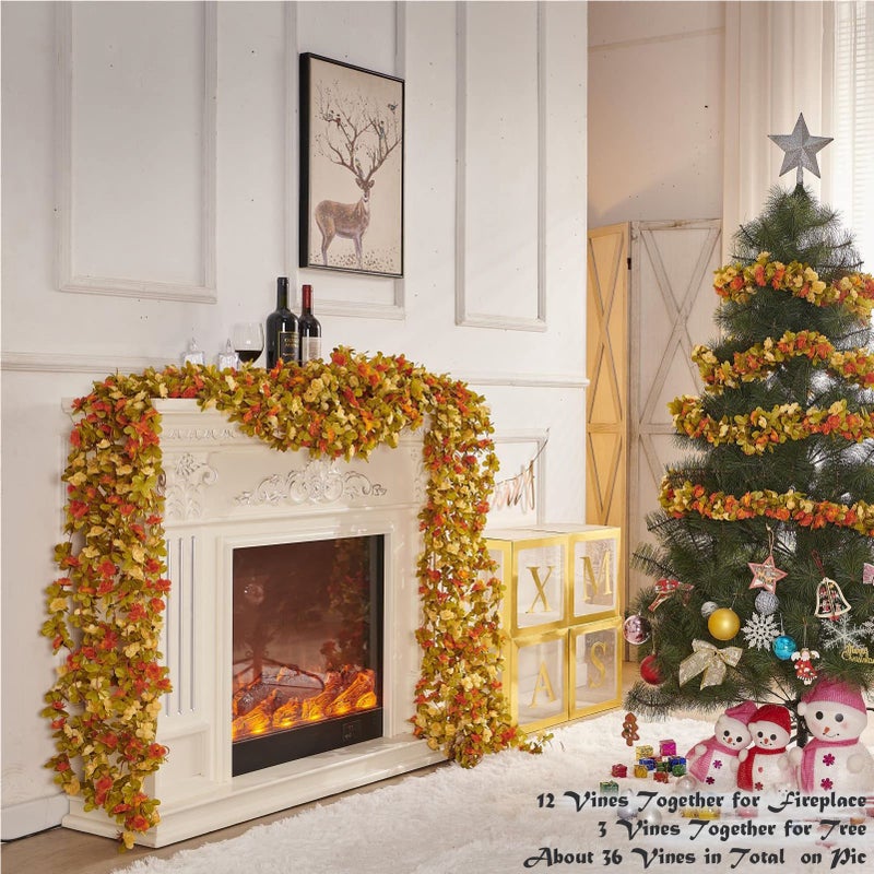 PONKING 8 Pcs x 8.2 ft Flower Garland Artificial Rose Vine Flowers with Green Leaves Hanging Fake Roses Vine for Room Party Home Wedding Birthday Christmas Wall Arch Decor, Fall Champagne Flower - Image 5