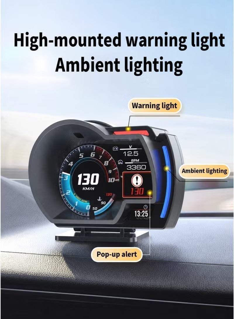 شاشة عرض معلومات OBD2 للسيارات، عداد سرعة OBD+GPS مع تحكم بالإيماءات، سرعة بالكيلومترات/ميل في الساعة، عدد دورات المحرك في الدقيقة، درجة حرارة الماء، تنبيه السرعة الزائدة. يعمل بشكل ممتاز مع معظم السيارات. - Image 3