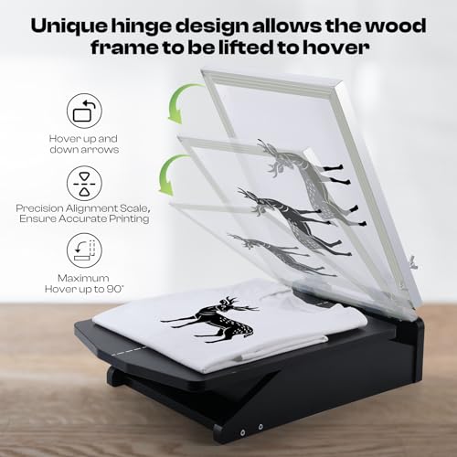 Caydo Screen Printer, 1 Color 1 Station Silk Screen Printing Press, Unique Hinge Design Wood Screen Printing Table for T-Shirt DIY Printing and Screen Printing Beginners(Screen Frame Not Included) - Image 3