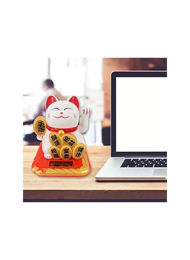 erorex Solar Powered Cute Lucky Cat Ornaments Desktop Craft Art Home Shop Hotel Shaking Hand Chinese Lucky Cat Wealth Waving Fortune Home Decor - Image 3