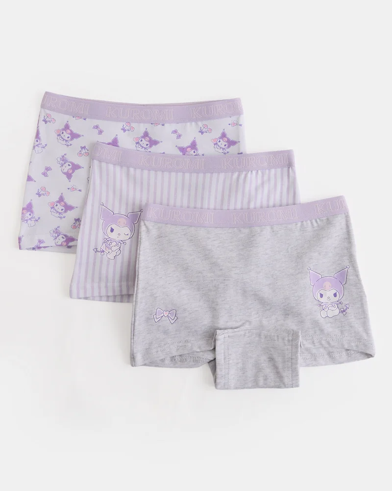 REDTAG Girls Assorted Kuromi 3 Piece Boxer Pack