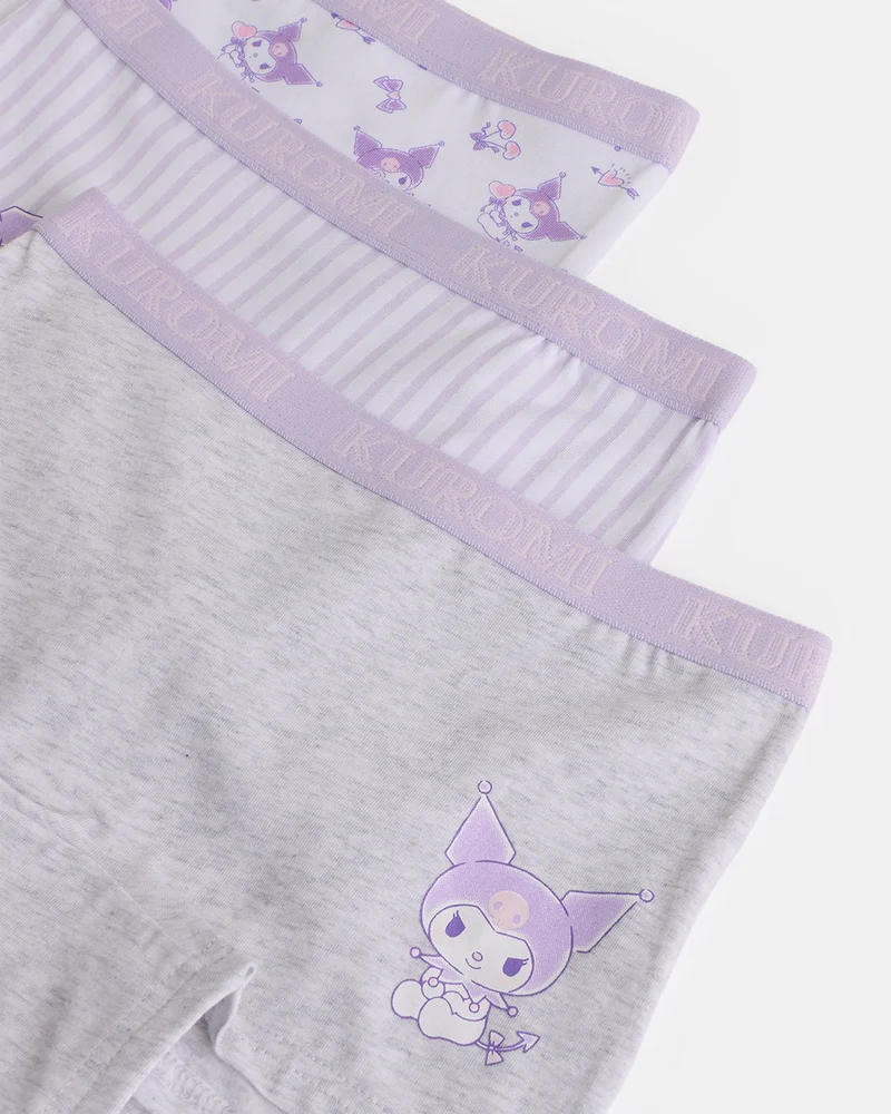 REDTAG Girls Assorted Kuromi 3 Piece Boxer Pack